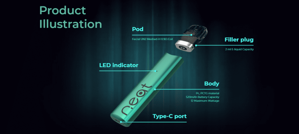 A green Uwell Yearn Neat 2 vape against a black background.