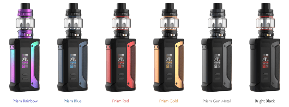 Six SMOK vape kits displayed in an array of colors.