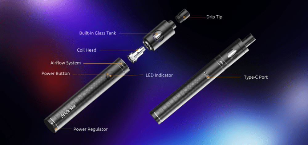 Exploded view of two SMOK vape pens.