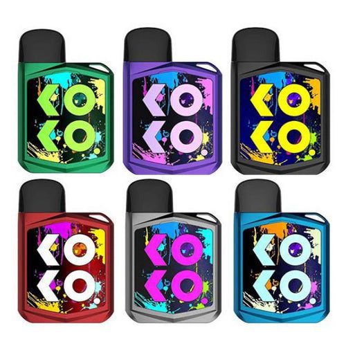 6 KOKO Prime vape devices displayed in an array of colors.