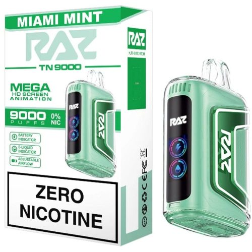 RAZ Disposable Vape Miami Mint RAZ TN9000 Zero Nicotine Disposable Vape (0%, 9000 Puffs)