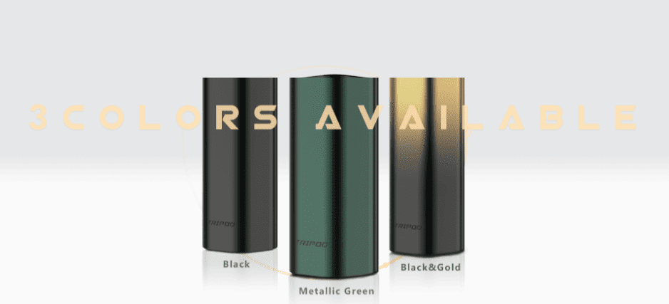 Three Uwell Tripod vapes in black, green, and gold.