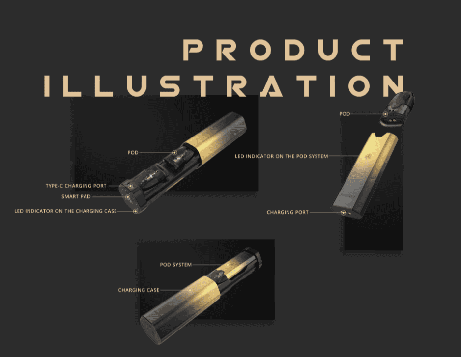 A product illustration of a Uwell vape device with text.