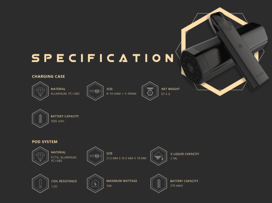 A graphic with text describing the Uwell Tripod vape's features.