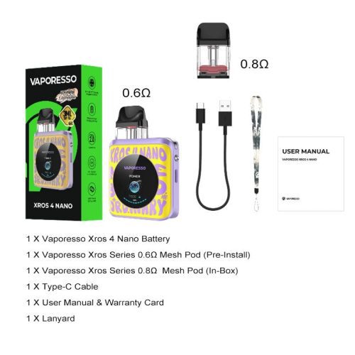 vaporesso pod system vaporesso xros 4 nano 30w pod kit 34503808024687