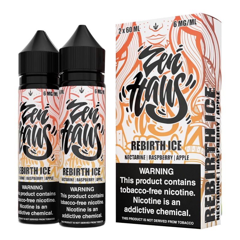 zen haus juice zen haus rebirth ice nectarine raspberry apple 120ml vape juice 32079543926895